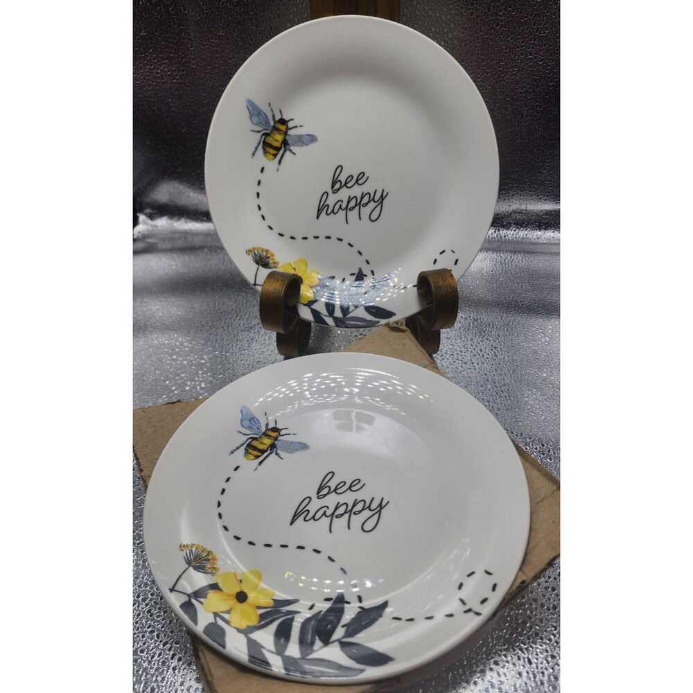 Royal Norfolk Bee Happy Stoneware Salad Plates (set of 4)